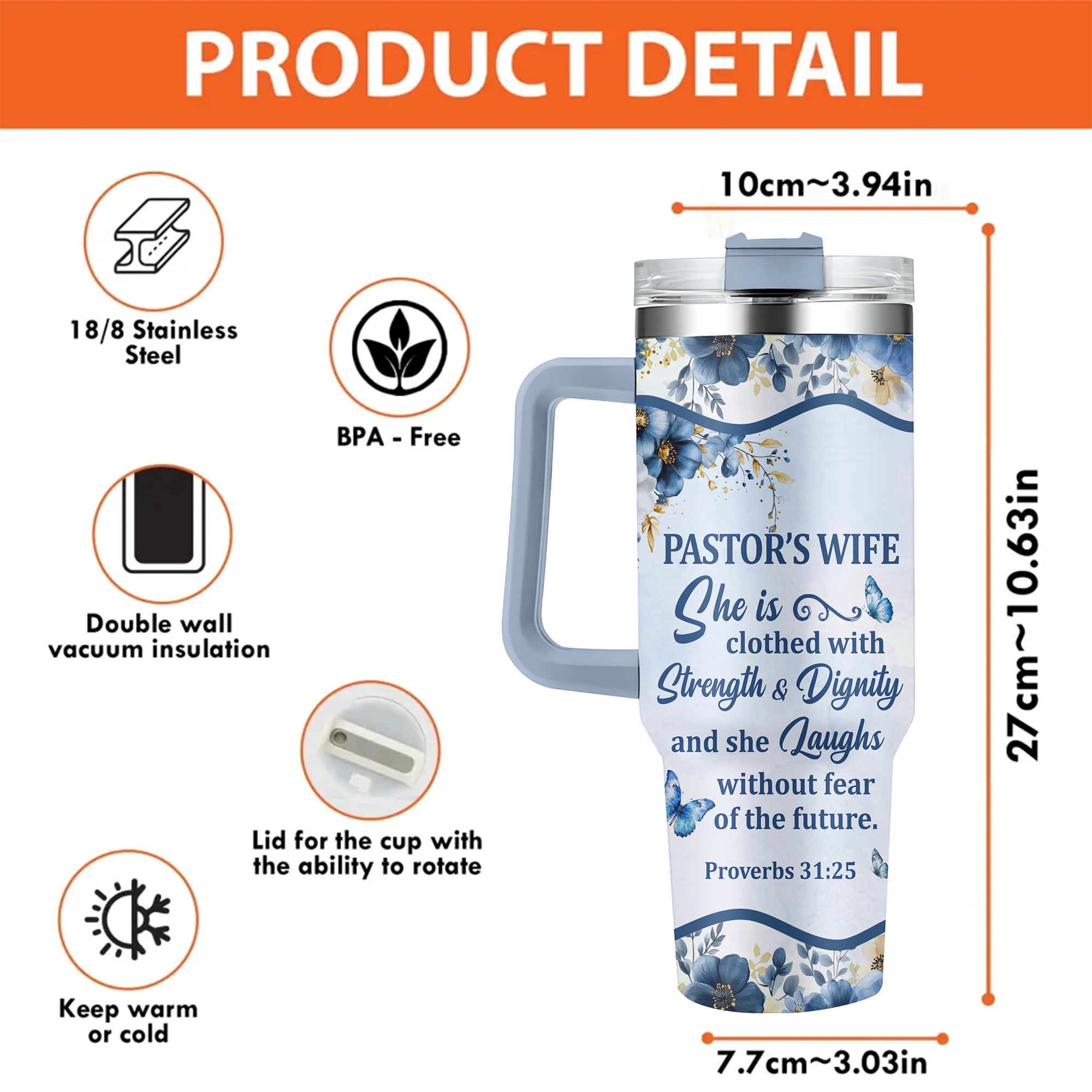Blessed Pastor Wife Personalized 40 Oz Tumbler