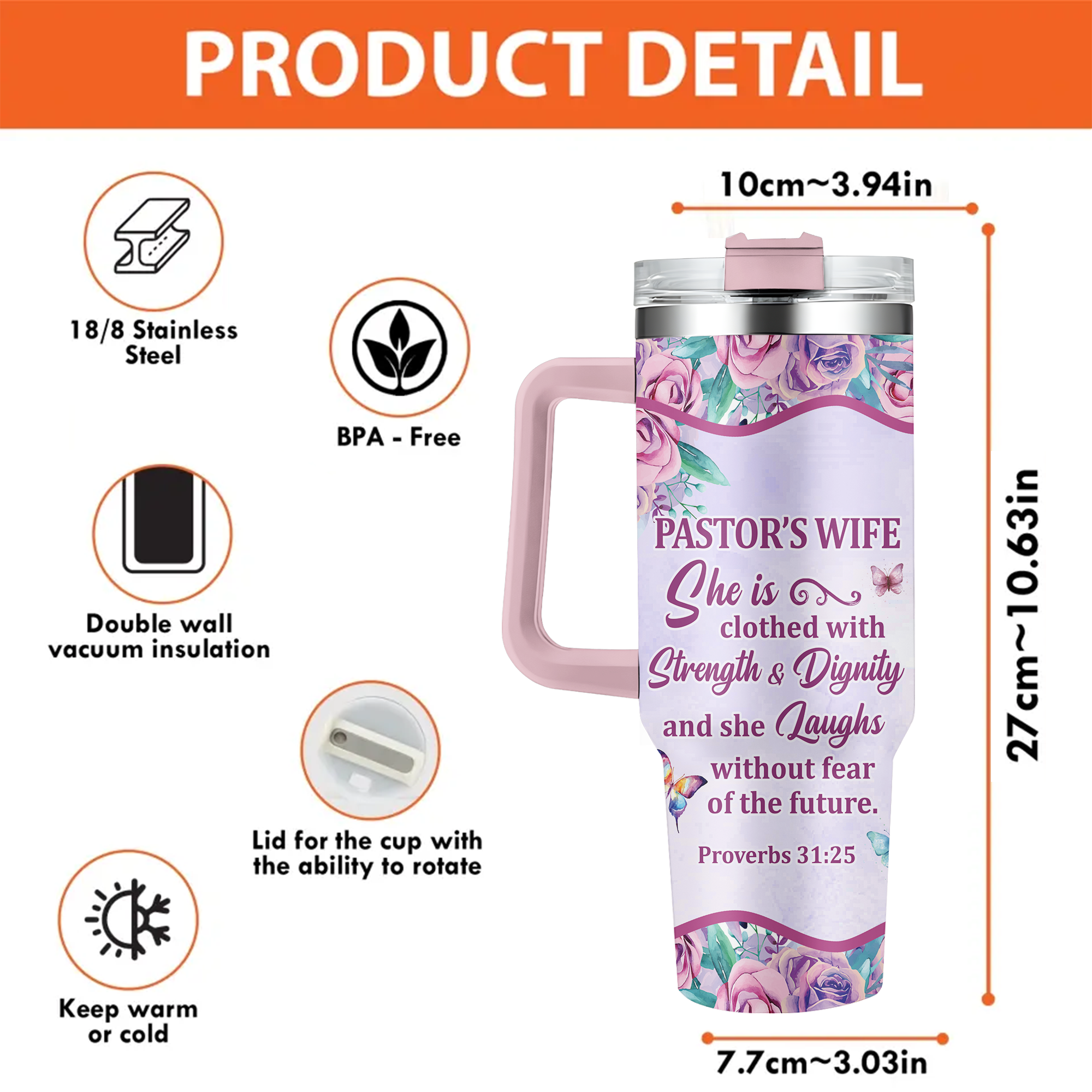 Clothed With Strength Dignity Pastor Wife Personalized 40 Oz Tumbler