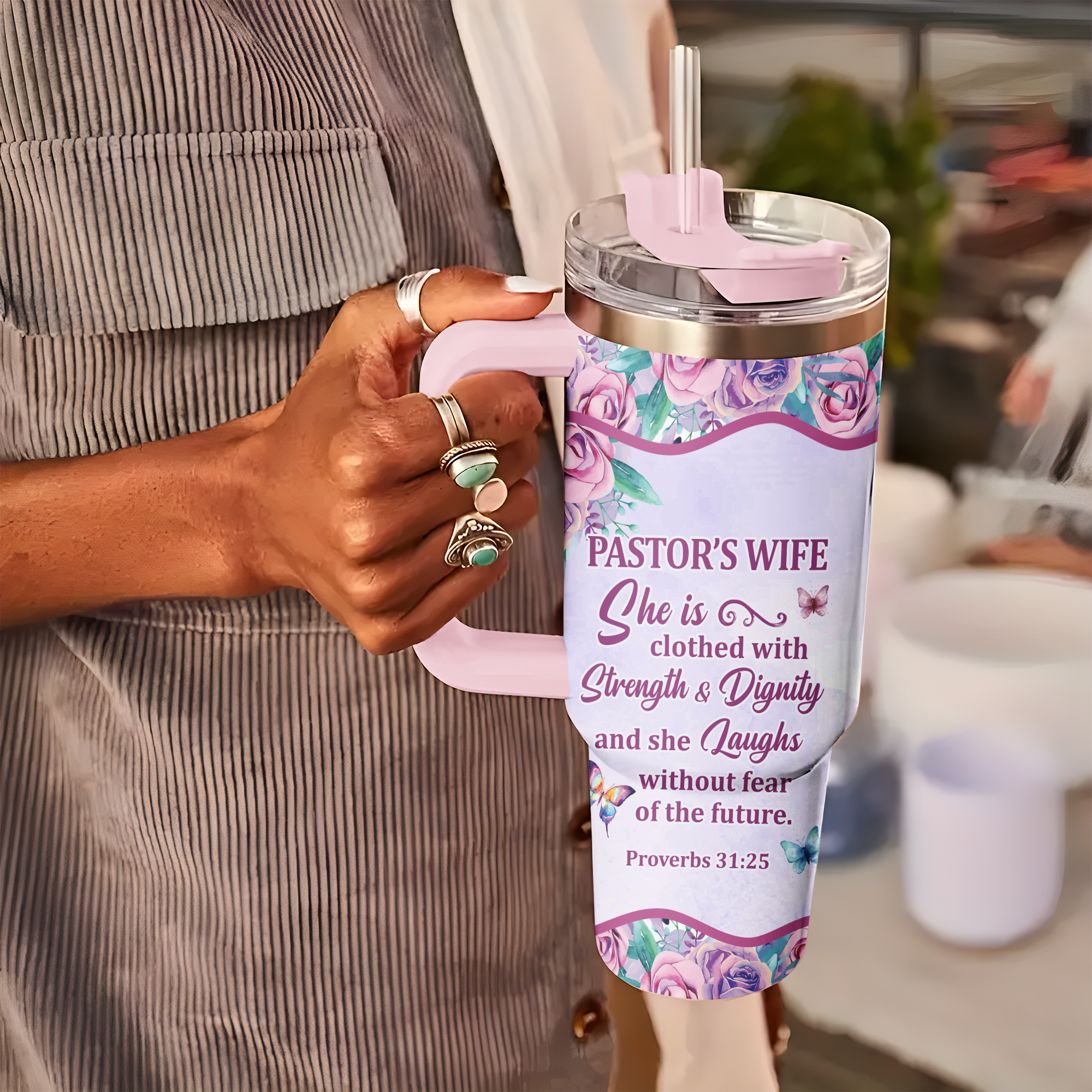 Clothed With Strength Dignity Pastor Wife Personalized 40 Oz Tumbler